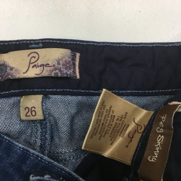 PAIGE Premium Denim Wellington Wash PEG SKINNY 5 Pocket Logo Hardware Jeans - Picture 2 of 13